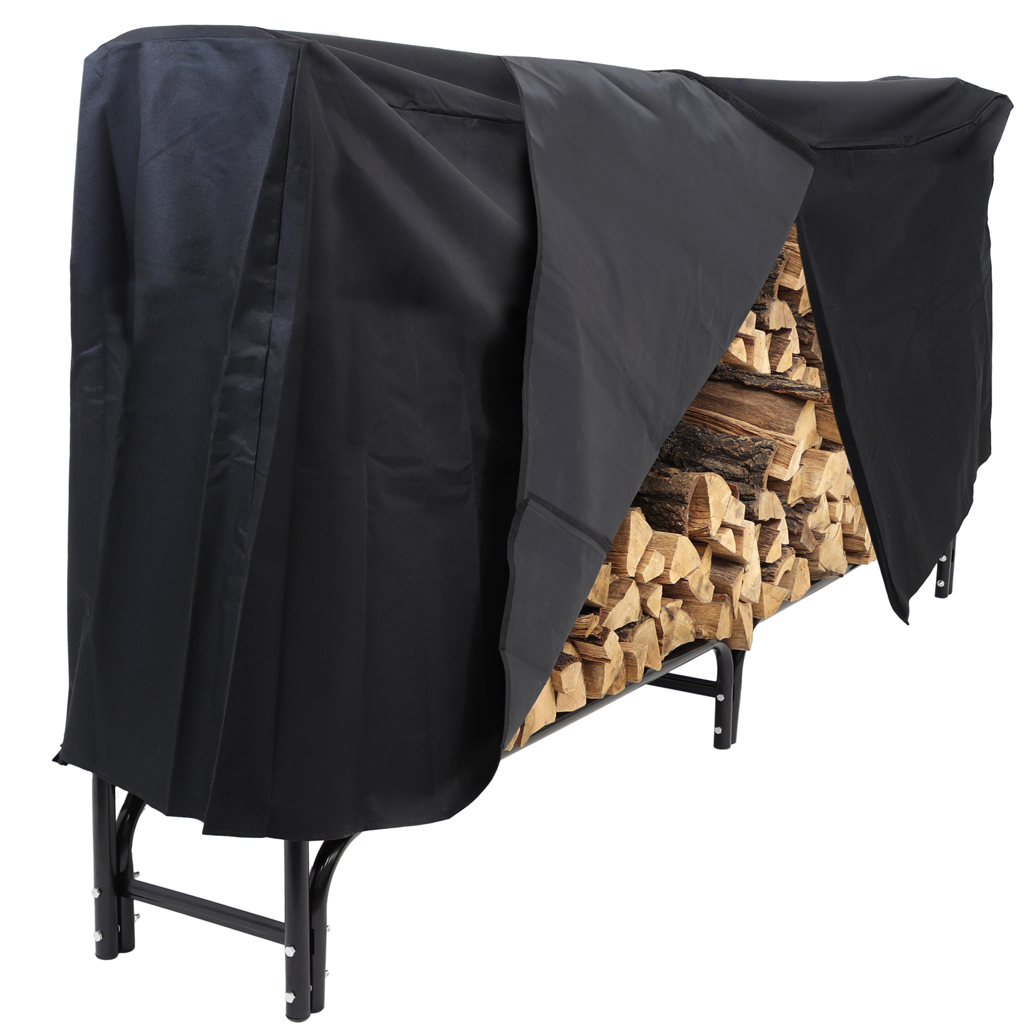 Sunnydaze Decor, Firewood Log Rack with Cover, Color Black, Material Steel, Model# QX-8LR-8LRC